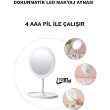 Flyonlook Dokunmatik LED Masaüstü  Makyaj ve Tıraş Aynası 360 Derece Dönebilen Yuvarlak Işıklı Taşınabilir  Ayna