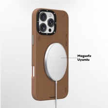 YoungKit iPhone 15 Pro Max Kılıf Magsafe Uyumlu Basit Mat Deri Desen Tech Fashion Serisi Kahverengi