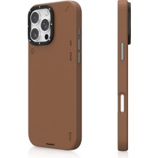 YoungKit iPhone 16 Pro Max Kılıf Magsafe Uyumlu Basit Mat Deri Desen Tech Fashion Serisi Kahverengi