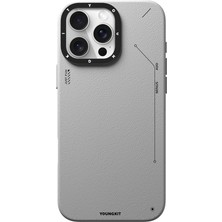 YoungKit iPhone 16 Pro Kılıf Magsafe Özellikli Basit Mat Deri Desenli Tech Fashion Serisi Kapak Gri