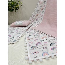 Buse Baby Home Poplin Kumaş ve Ponponlu Alt Açma , Yastık ve Battaniye 3'lü Set