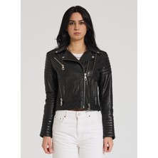 Kadın Siyah Biker Deri Ceket