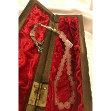 Tespih Pembe Kuvars Doğal Taş Kuars Tesbih Gümüş Imameli Ahşap Kutulu Pembe  Quarts