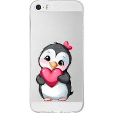 Zeyno Apple Iphone 5s Uyumlu Kalpli Penguen  Desenli Silikon Kılıf