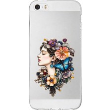 Zeyno Apple Iphone 5s Uyumlu Çiçekli Kadın  Desenli Silikon Kılıf