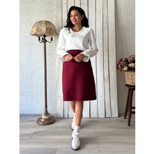 Küçüğüm Butik Bordo Kısa Kaşe Etek