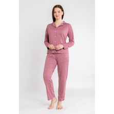 Ecrou Kadın Pudra Yıldız Bebe Yaka Pantolon 2 Li Pijama Takım