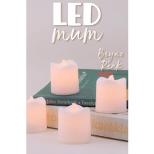 BK Commerce LED Mum Seti Pilli Dumansız Alevli 4 Adet Mat Beyaz Mini Ledli Dekoratif Yapay Mum Dekor Işığı