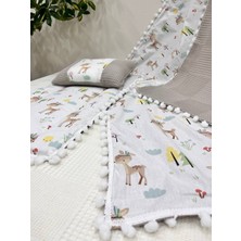 Buse Baby Home Poplin Kumaş ve Ponponlu Alt Açma , Yastık ve Battaniye 3'lü Set