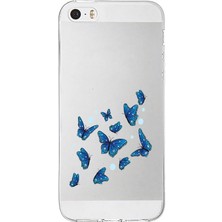 Zeyno Apple Iphone 5s Uyumlu Mavi Kelebekler  Desenli Silikon Kılıf