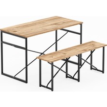 Güzelkan Madeni Eşya Masa Takımı Bench Bank Masa Seti 120X60  Masa Mutfak Masası Yemek Masası 1228