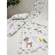 Buse Baby Home Poplin Kumaş ve Ponponlu Alt Açma , Yastık ve Battaniye 3'lü Set