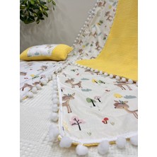 Buse Baby Home Poplin Kumaş ve Ponponlu Alt Açma , Yastık ve Battaniye 3'lü Set