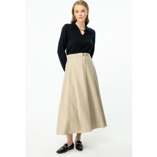 Ekol Kadın Kemerli Maxi Boy Etek 3049 Kum
