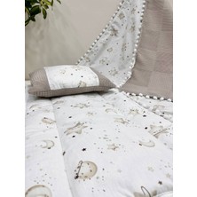 Buse Baby Home Poplin Kumaş ve Ponponlu Alt Açma , Yastık ve Battaniye 3'lü Set