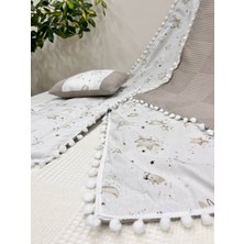 Buse Baby Home Poplin Kumaş ve Ponponlu Alt Açma , Yastık ve Battaniye 3'lü Set