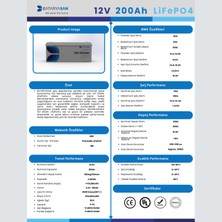 Bataryasan 12V 200AH Lifepo4 Akü Bluetooth Özellikli (Lityum Akü)