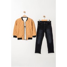 Miniğimin Cicileri Lv Çift Tafarlı Kapitone Montlu Erkek Çocuk 3 lü takım - Açık Kahve