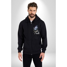 Astronot Cesur Ol Erkek Kadın Siyah Fermuarlı Baskılı Hırka Sweatshirt