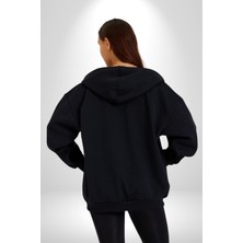 Kırılabilir - Dikkatli Taşıyınız Işareti Erkek Kadın Siyah Fermuarlı Baskılı Hırka Sweatshirt