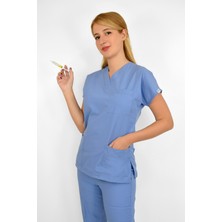 Nur Medikal Giyim Dokuz Eylül Mavisi Likralı Üst Forma