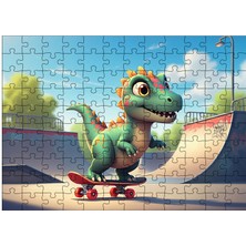 Ahşap Mdf Puzzle Yapboz Kaykay Süren Dinozor 120 Parça 25*35 cm