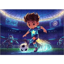 Ahşap Mdf Puzzle Yapboz Futbol Arenasında Kahraman Çocuk 120 Parça 25*35 cm