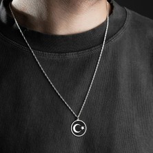 Vetro Silver Erkek 925 Ayar Gümüş Özel Tasarım Ay Yıldız Kolye