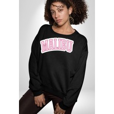Navcoli Malibu California Pembe  Erkek Kadın Unisex Dijital Baskılı Siyah Sweatshirt
