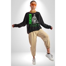 Navcoli Sokak Sitili Heykel Kadın Savaşcı Erkek Kadın Unisex Dijital Baskılı Siyah Sweatshirt