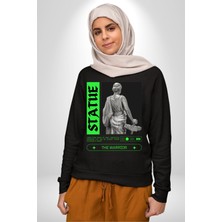 Navcoli Sokak Sitili Heykel Kadın Savaşcı Erkek Kadın Unisex Dijital Baskılı Siyah Sweatshirt