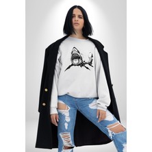 Navcoli Dövme Shark Okyanus Köpekbalığı Erkek Kadın Unisex Dijital Baskılı Beyaz Sweatshirt