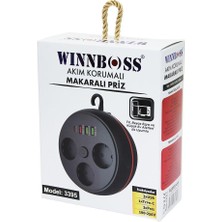 Winnboss Siyah - Termal Akım Korumalı Makaralı 3 x Priz 3 x Usb (1xtype-C Priz)