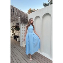 Elbee Fashion Woman Bebe Mavi Halter Yaka Kloş Elbise