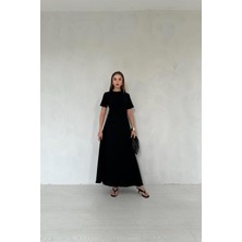 Elbee Fashion Woman Siyah Pileli Bisiklet Yaka Elbise