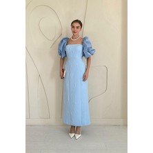 Elbee Fashion Woman Bebe Mavi Kolu Garnili İşleme Detaylı Elbise