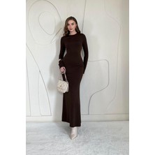 Kahverengi Basic Kadın Midi Elbise