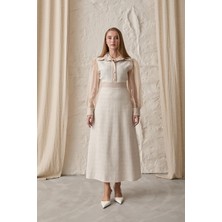 Elbee Fashion Woman Bej Kolu Organze Garnili Elbise