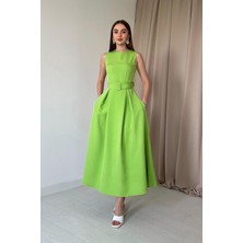 Elbee Fashion Woman Yeşil Halter Yaka Kloş Elbise