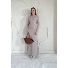 Elbee Fashion Woman Bej Basic Kadın Midi Elbise