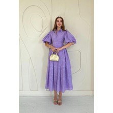 Elbee Fashion Woman Lila Balon Kollu Pileli Elbise