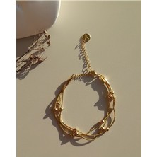 X-lady Accessories Altın Renk Üçlü Yılan Zincir Dorikalı Çelik Bileklik -  3168
