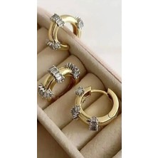 X-lady Accessories Altın Renk Mers Baget Taşlı Halka Küpe Çelik Küpe - 3173