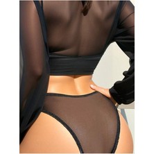 Liona Nesef Alabilen Transparan Tül Siyah Renk Kadın Slip Külot