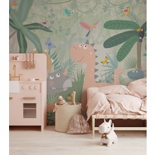 Wall Decorium Dinozor Tropikal Palmiye Ağaçlar ve Hayvanlar Çocuk Odası Duvar Kağıdı