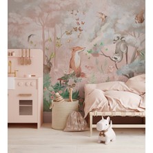 Wall Decorium Pembe Orman ve Safari Hayvanlar Çocuk Odası Duvar Kağıdı