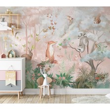 Wall Decorium Pembe Orman ve Safari Hayvanlar Çocuk Odası Duvar Kağıdı