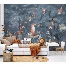Wall Decorium Mavi Orman Safari Hayvanlar Çocuk Odası Duvar Kağıdı