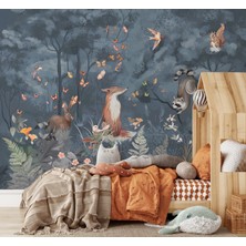Wall Decorium Mavi Orman Safari Hayvanlar Çocuk Odası Duvar Kağıdı