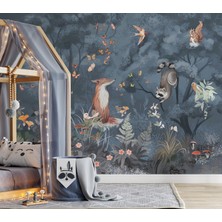 Wall Decorium Mavi Orman Safari Hayvanlar Çocuk Odası Duvar Kağıdı
